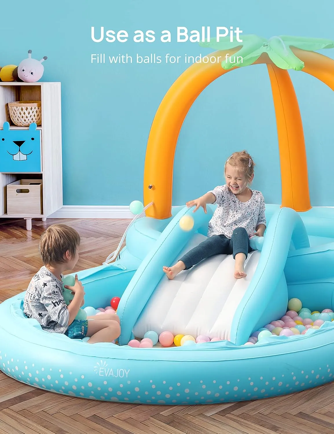 Kiddie Pool, Evajoy Inflatable Play Center Kids Pool with Slide, Water Sprayers Thickened Wear-Resistant Full-Sized Swimming Pool for Kids Toddler Children, Garden Backyard & Indoor Use 111”x70”x61”