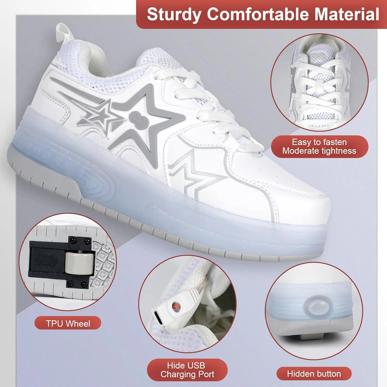 Kids Roller Skate Shoes - Rechargeable Wheels, Fashion Color, Shiny, Birthday for Boys and Girls