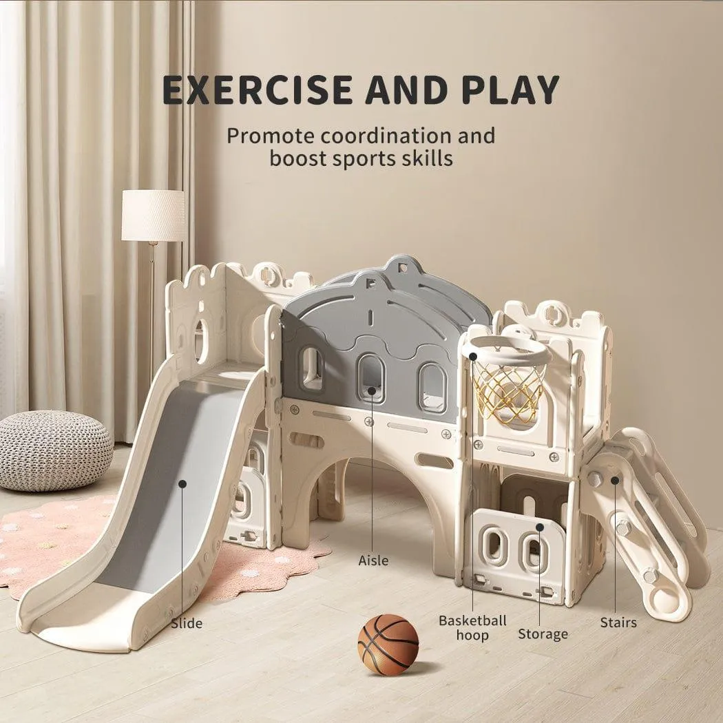 Kids Slide Set With Basketball Ring Hoop