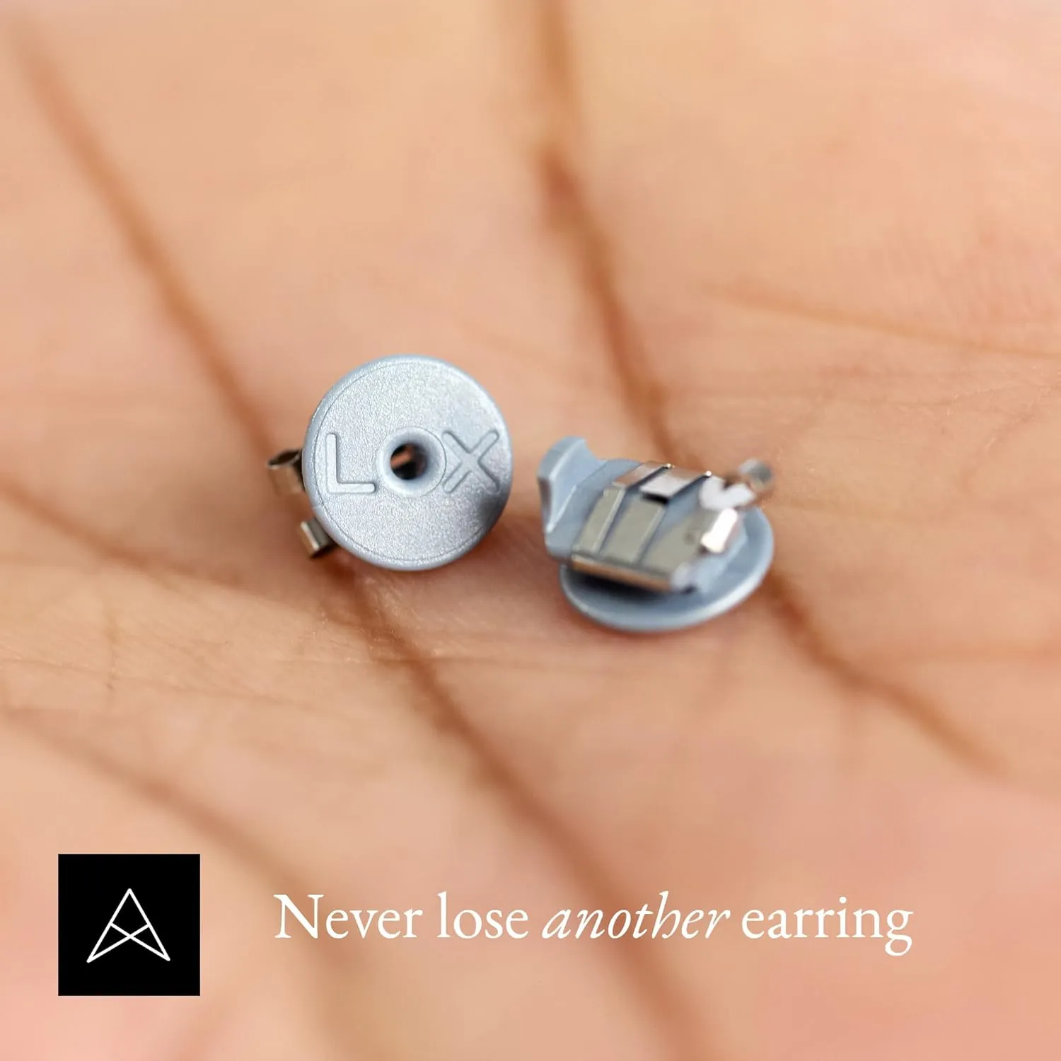 LOX Secure Locking Earring Backs for Women - Safe & Easy to Use Hypoallergenic Earings - Ideal for All Stud Earrings - Pack of Two - Silver, Silver Tone, Plastic Silver