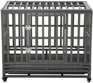 LUCKUP 38 Inch Heavy Duty Dog Cage Metal Kennel and Crate for Large Dogs,Easy to Assemble Pet Playpen with Four Wheels,Black … …