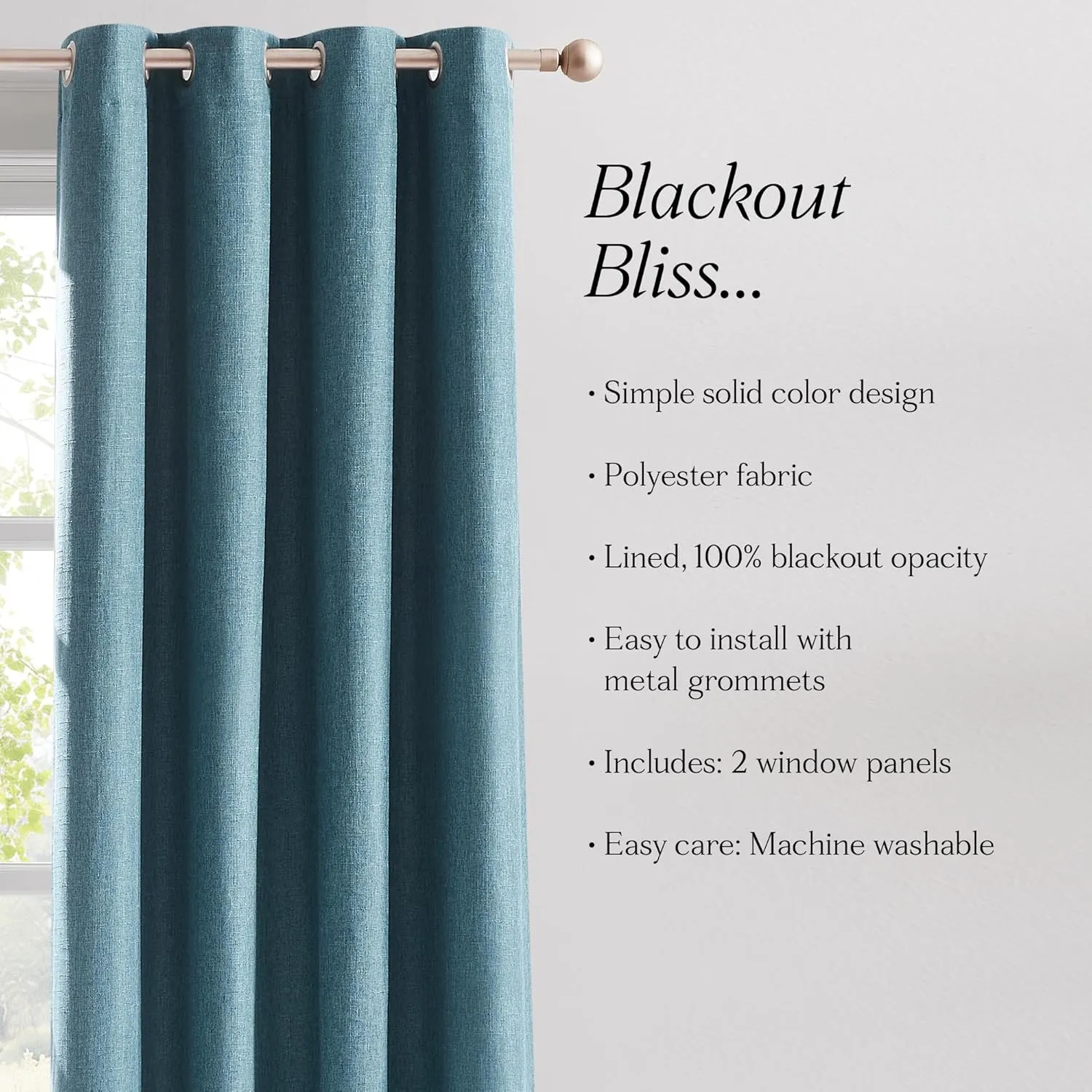 Lush Decor Meena Slub 100% Blackout Window Curtain Panels Pair 52" W X 84" L Blue - Blackout Curtains - Drapes - Blue Curtains - Modern Decor