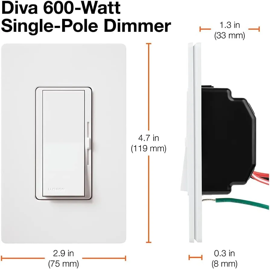 Lutron Diva Dimmer Switch for Incandescent Bulbs, 600-Watt/Single-Pole, DV-600P-IV, Ivory