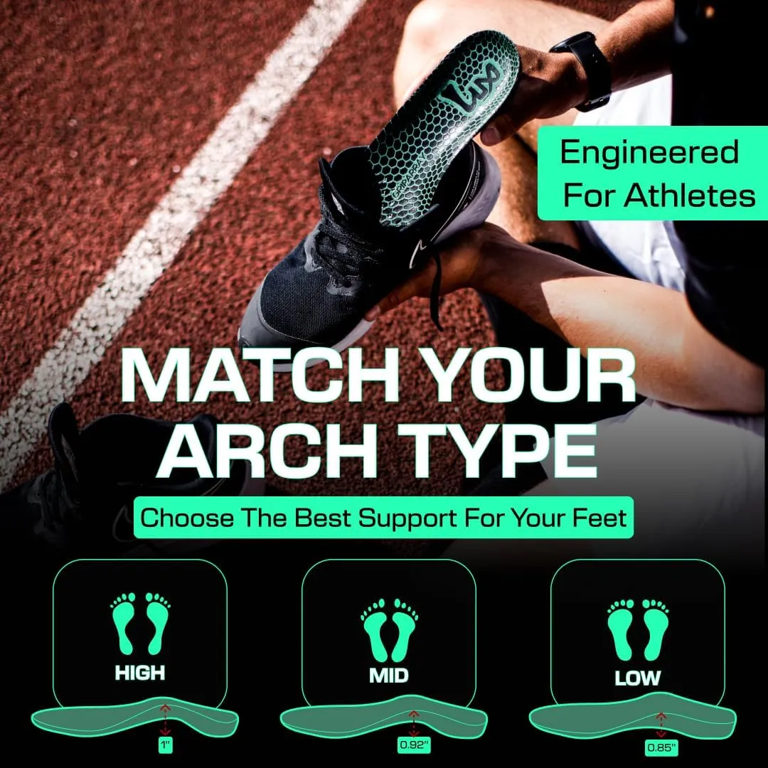 LUX Dual Grip Sports Insoles with GripArray - Easily Trimmed to Fit Any Foot Shape - Shock Absorbing Athletic Performance Sport Insoles - Shoe Inserts for Women & Men's Soccer, Running, Basketball