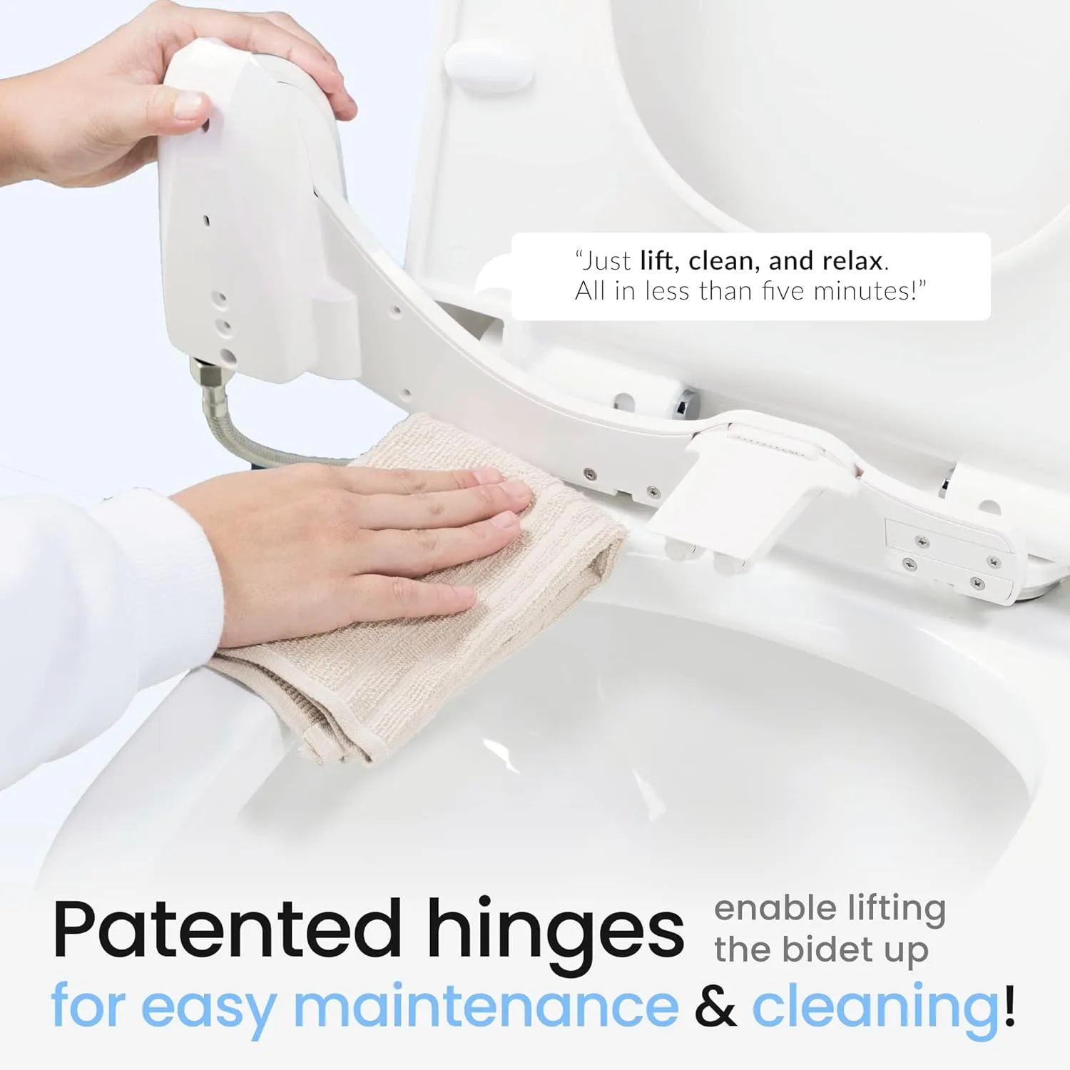 LUXE Bidet NEO 120 Plus - Patented Bidet Attachment for Toilet Seat, Innovative Hinges to Clean, Slide-in Easy Install, Advanced 360° Self-Clean, Single Nozzle, Rear Wash (White)