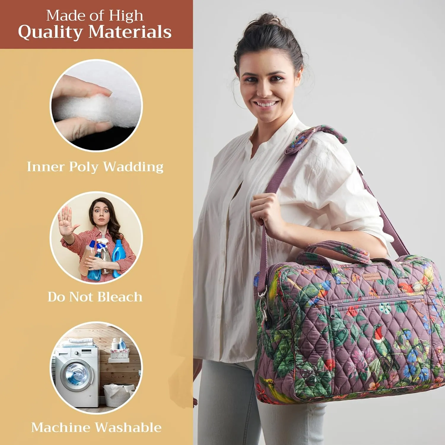 Maison d' Hermine Weekend Bag Cotton Quilted Duffel Overnight Luggage Weekender Gym Bag for Gifts Travel Men Women Business Travellers Family Trip, Eden - Violet