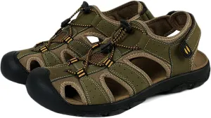 Men's Leather Hiking Sandals Outdoor Sports Summer Beach Fisherman Sandals Leather Sandal Closed Toe Walking Trekking Driving Sandals Casual Breathable Athletic Shoes