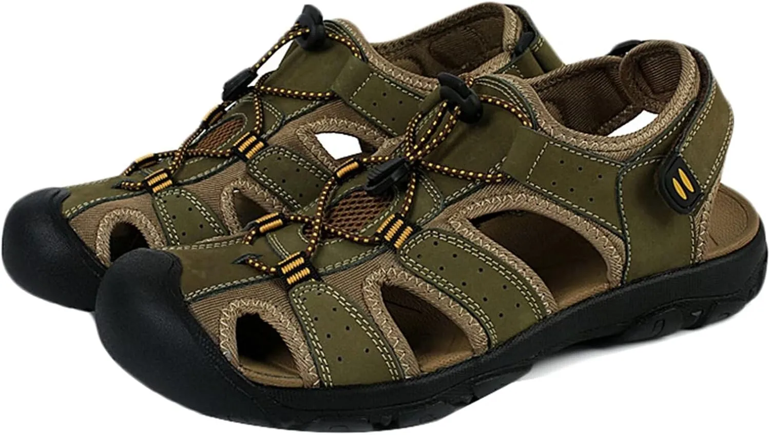 Men's Leather Hiking Sandals Outdoor Sports Summer Beach Fisherman Sandals Leather Sandal Closed Toe Walking Trekking Driving Sandals Casual Breathable Athletic Shoes