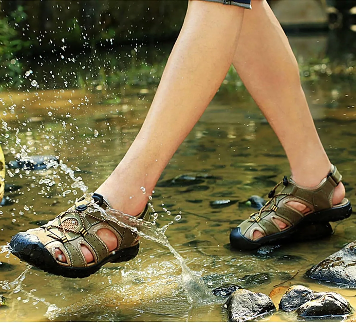 Men's Leather Hiking Sandals Outdoor Sports Summer Beach Fisherman Sandals Leather Sandal Closed Toe Walking Trekking Driving Sandals Casual Breathable Athletic Shoes