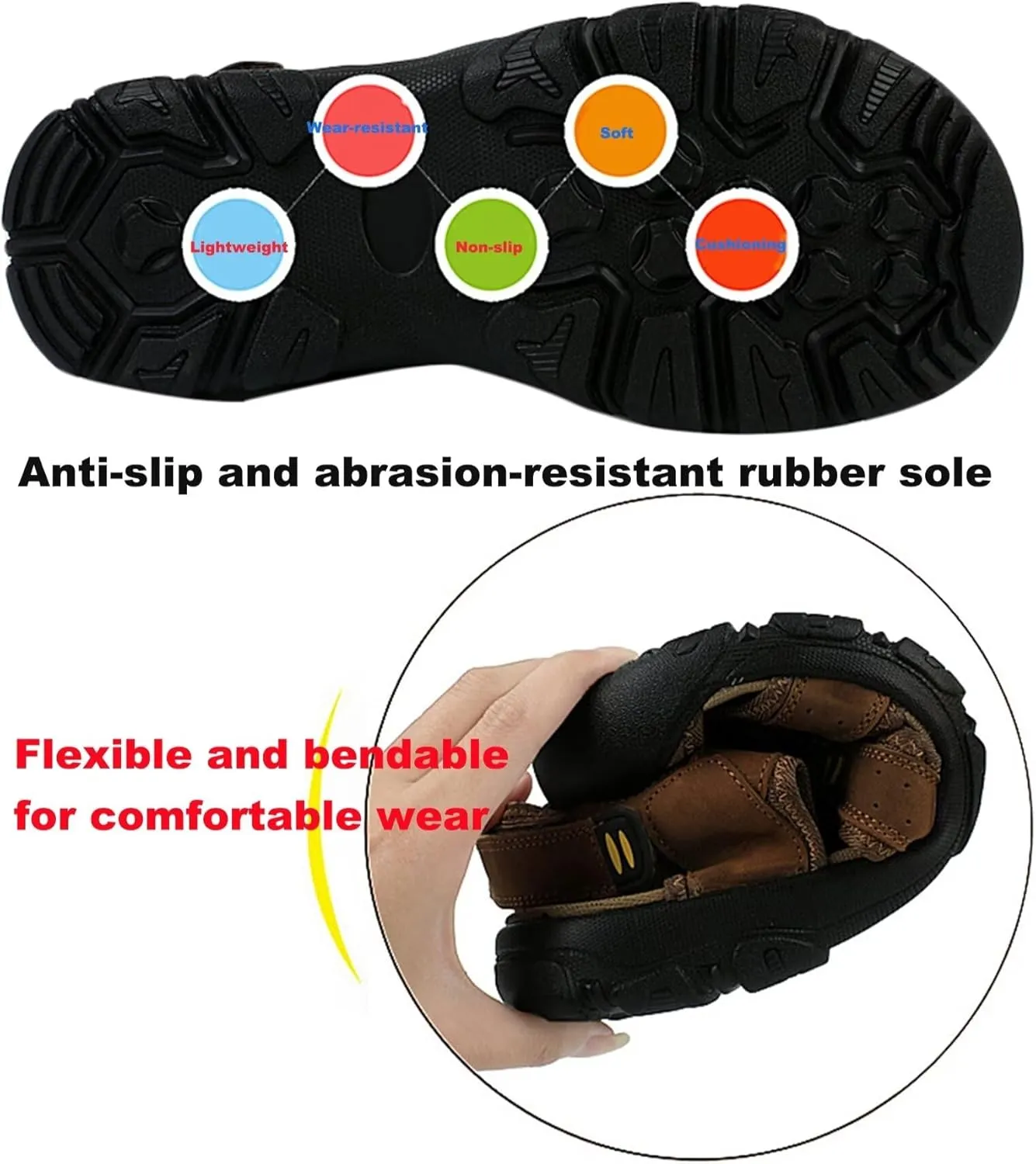 Men's Leather Hiking Sandals Outdoor Sports Summer Beach Fisherman Sandals Leather Sandal Closed Toe Walking Trekking Driving Sandals Casual Breathable Athletic Shoes