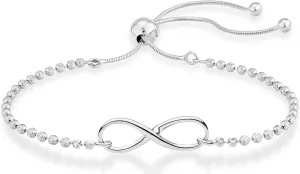 Miabella 925 Sterling Silver or 18Kt Yellow Gold Over Silver Infinity Adjustable Bolo Beaded Ball Chain Bracelet for Women, Made in Italy