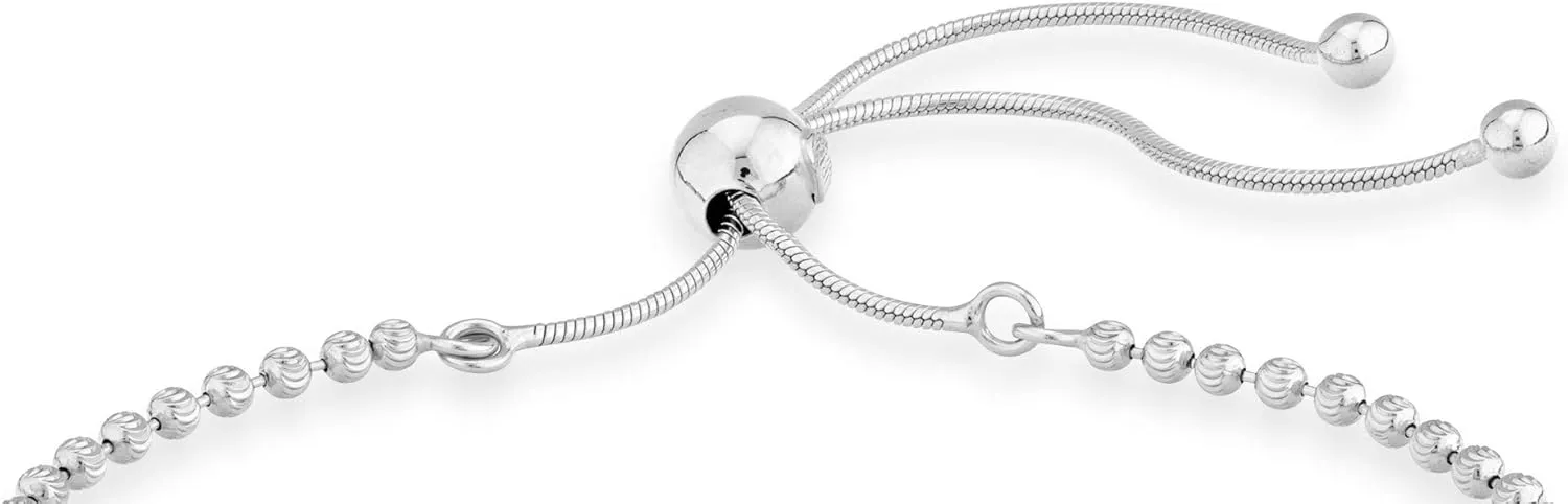 Miabella 925 Sterling Silver or 18Kt Yellow Gold Over Silver Infinity Adjustable Bolo Beaded Ball Chain Bracelet for Women, Made in Italy