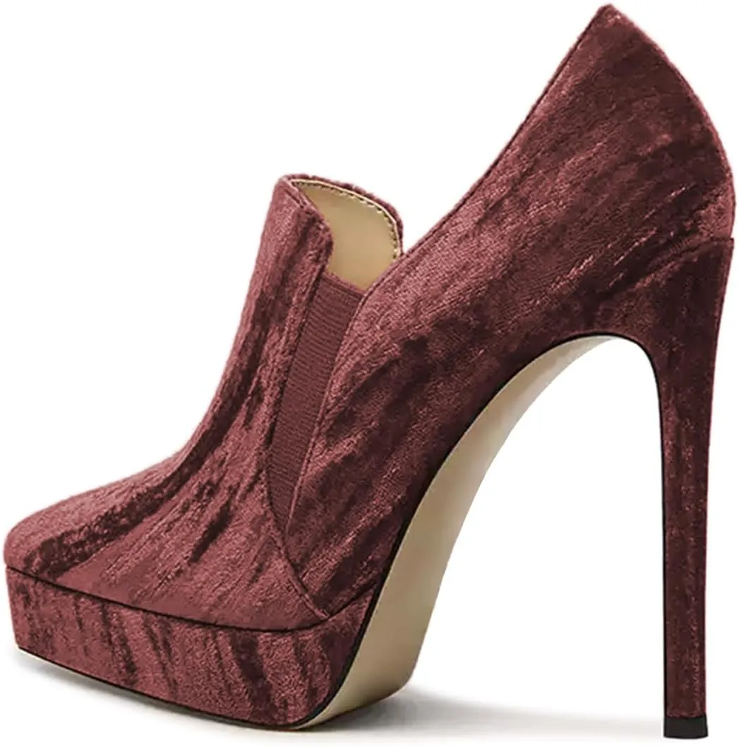 miss left Women Pointed Toe Velvet Stiletto Platform Loafer Pumps Slip on Sky-High Heels Wedding Prom Club Dressy Shoes Size 4-16 US