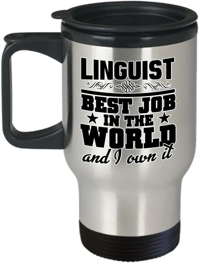 mmandiDESIGNS Linguist Travel Mug | Gift for Linguistics Specialist Teacher Student 14oz Stainless Steel Tumbler For Your Favorite Cold or Hot Beverage