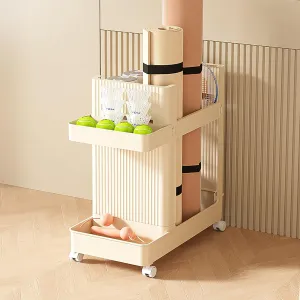 Multifunctional Storage Rack on Wheels, Floor Standing Storage Shelf with Large Capacity Workout Equipment Storage Cart Creamy Yellow for Home Gym School