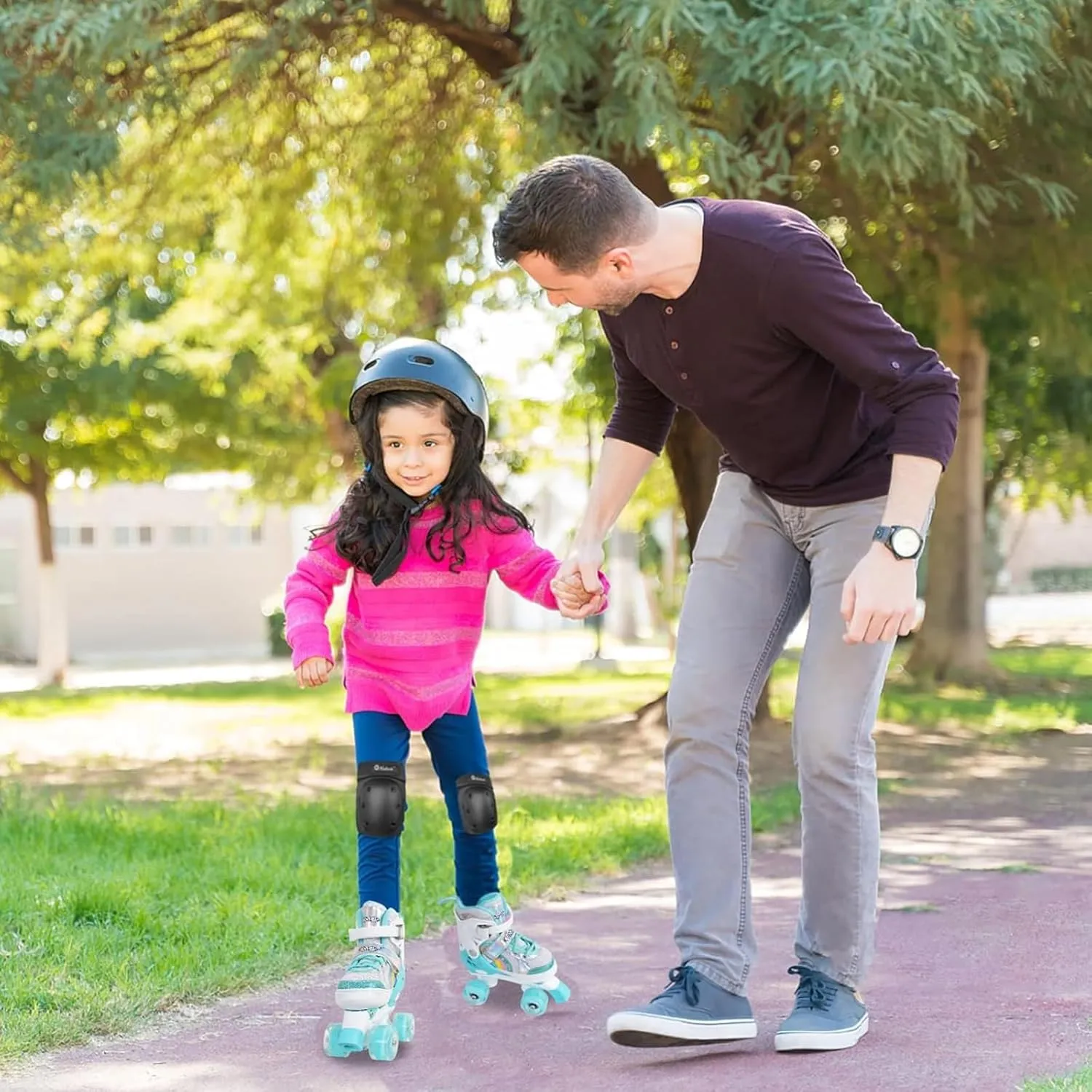 Nattork Girls Roller Skates for Kids, 4 Size Adjustable Rainbow Quad Skates with All Light Up Wheels - Best Birthday Gift for Outdoor Sports