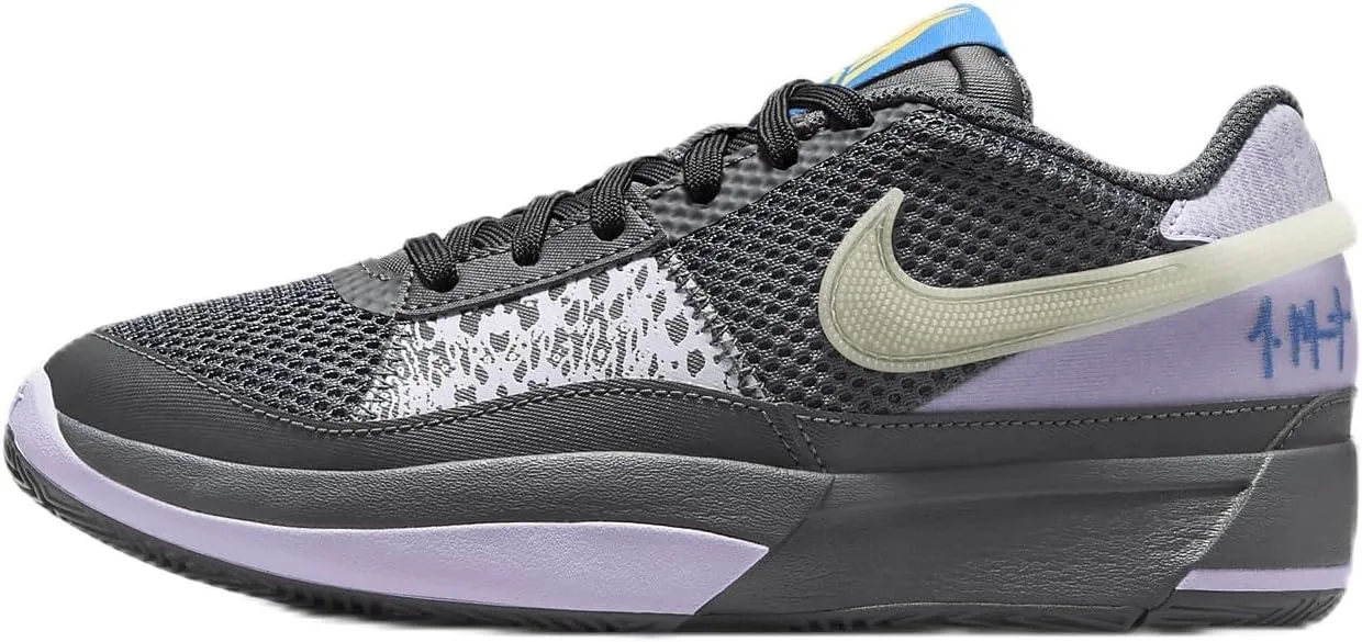 Nike Ja 1 Big Kids' Basketball Shoes (DX2294-002, Iron Grey/Lilac Bloom/Light Photo Blue/Glow) Size 1