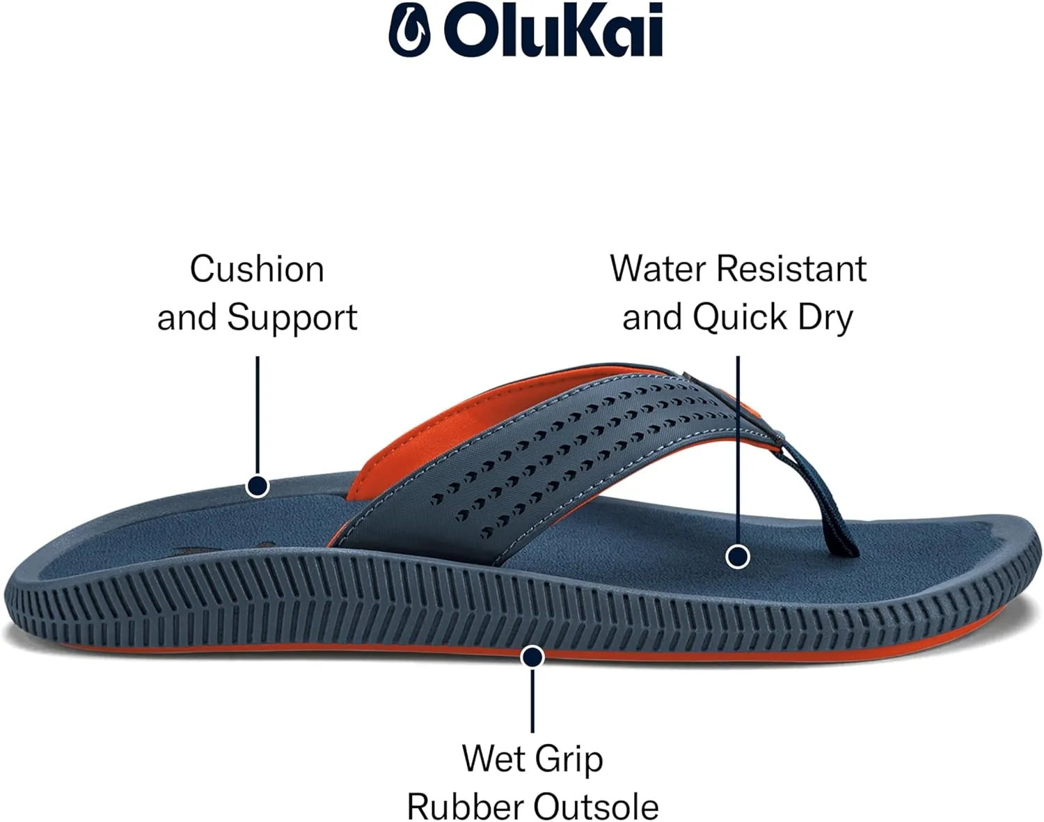OLUKAI Ulele Men's Beach Sandals, Water Resistant Flip Flops, Arch Support & Comfort Fit, Lightweight & Durable, Enhanced Grip & Traction