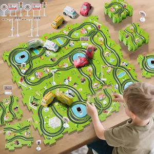 ORANGE OCEAN Large Size 5" Puzzle Racer Car Track Set for Kids Toddlers Ages 2-4 3-5 4-6, Easy DIY Assembly, Toys Gifts 3 4 5 6 Year Old Boys, Ideals 3 4 5 6 Year Old Boy Birthday Gifts Toys, Indoor