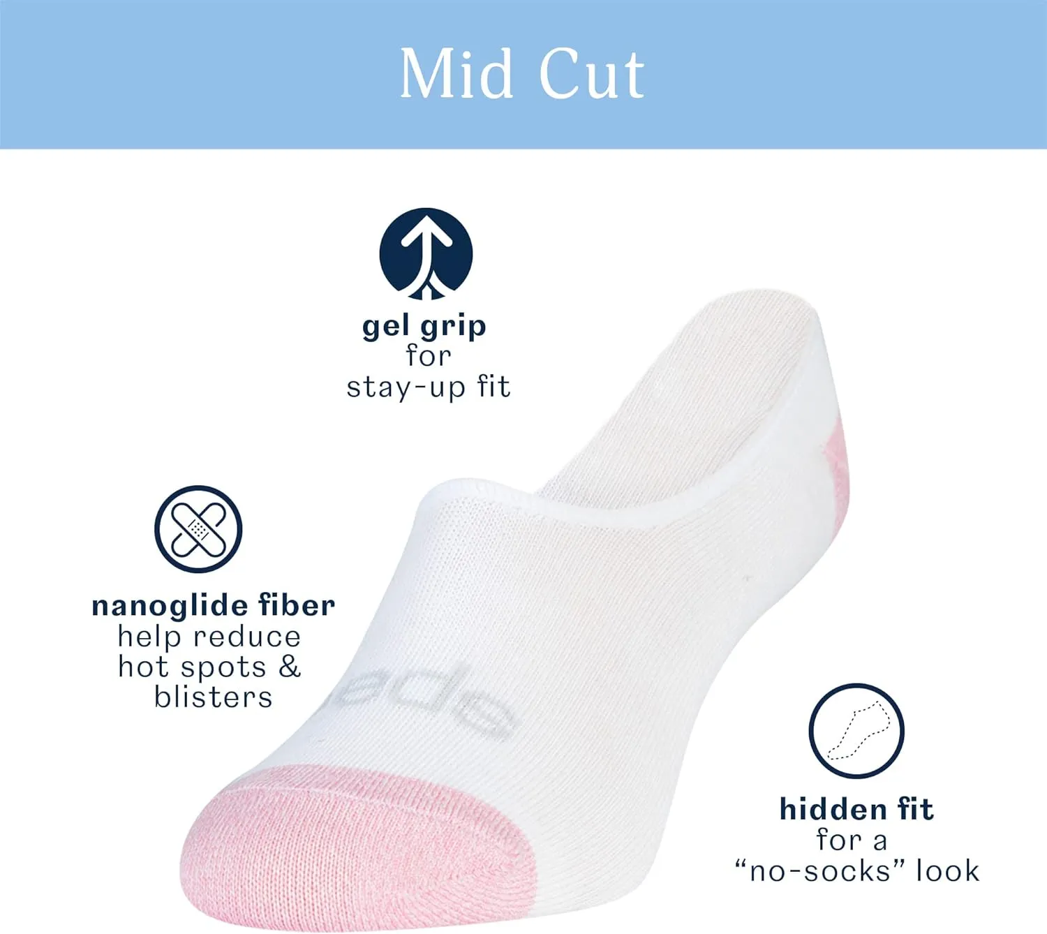 Peds Women's Nanoglide Mid Cut No Show Socks, 6-Pairs