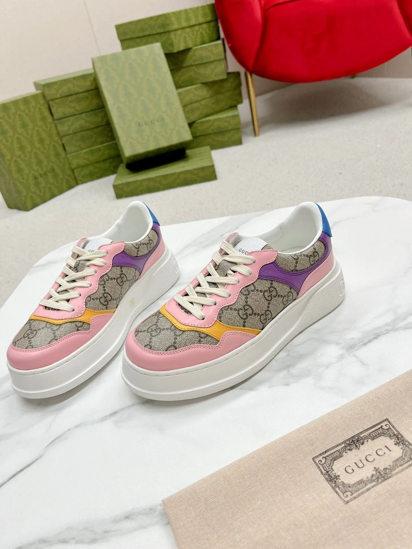 PINK Gucci GG BROWN No-hassle returns TRAINER AND CALFSKIN Limited-time offer LIGHT