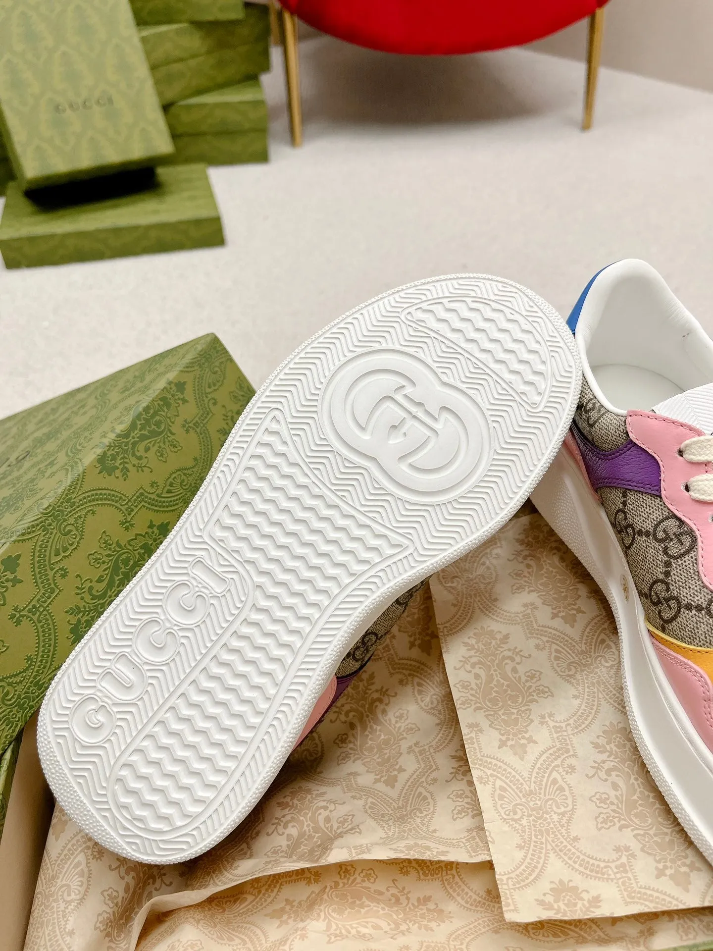 PINK Gucci GG BROWN No-hassle returns TRAINER AND CALFSKIN Limited-time offer LIGHT