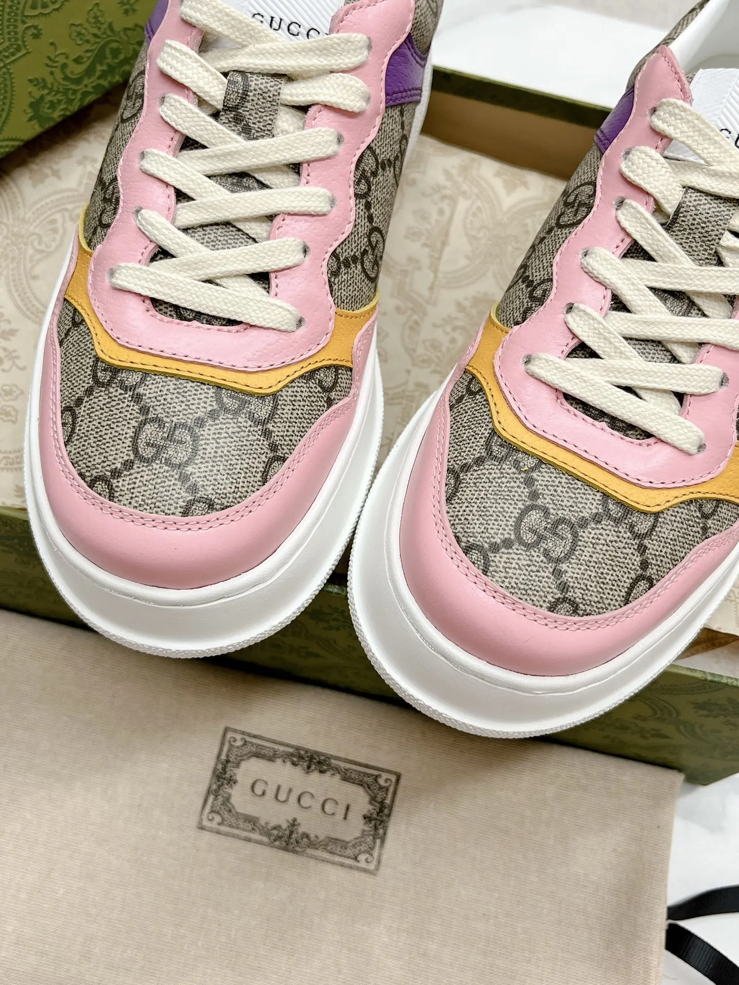 PINK Gucci GG BROWN No-hassle returns TRAINER AND CALFSKIN Limited-time offer LIGHT