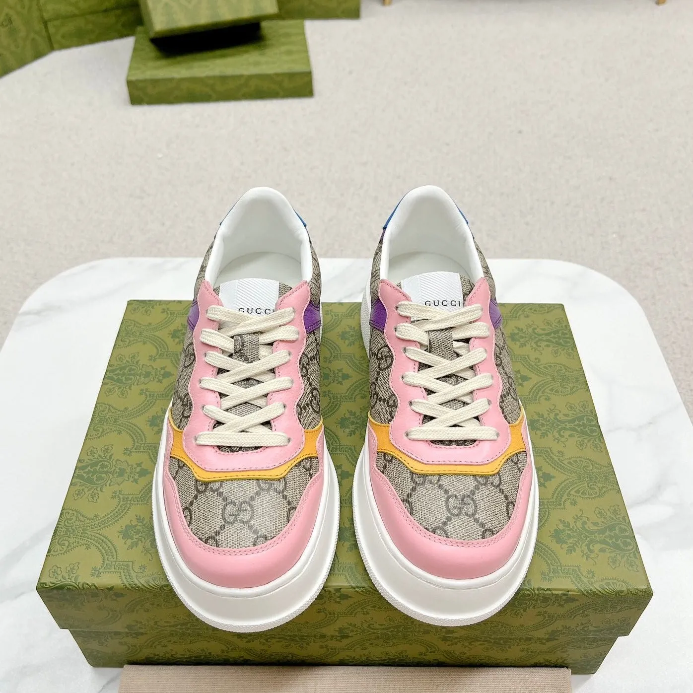 PINK Gucci GG BROWN No-hassle returns TRAINER AND CALFSKIN Limited-time offer LIGHT