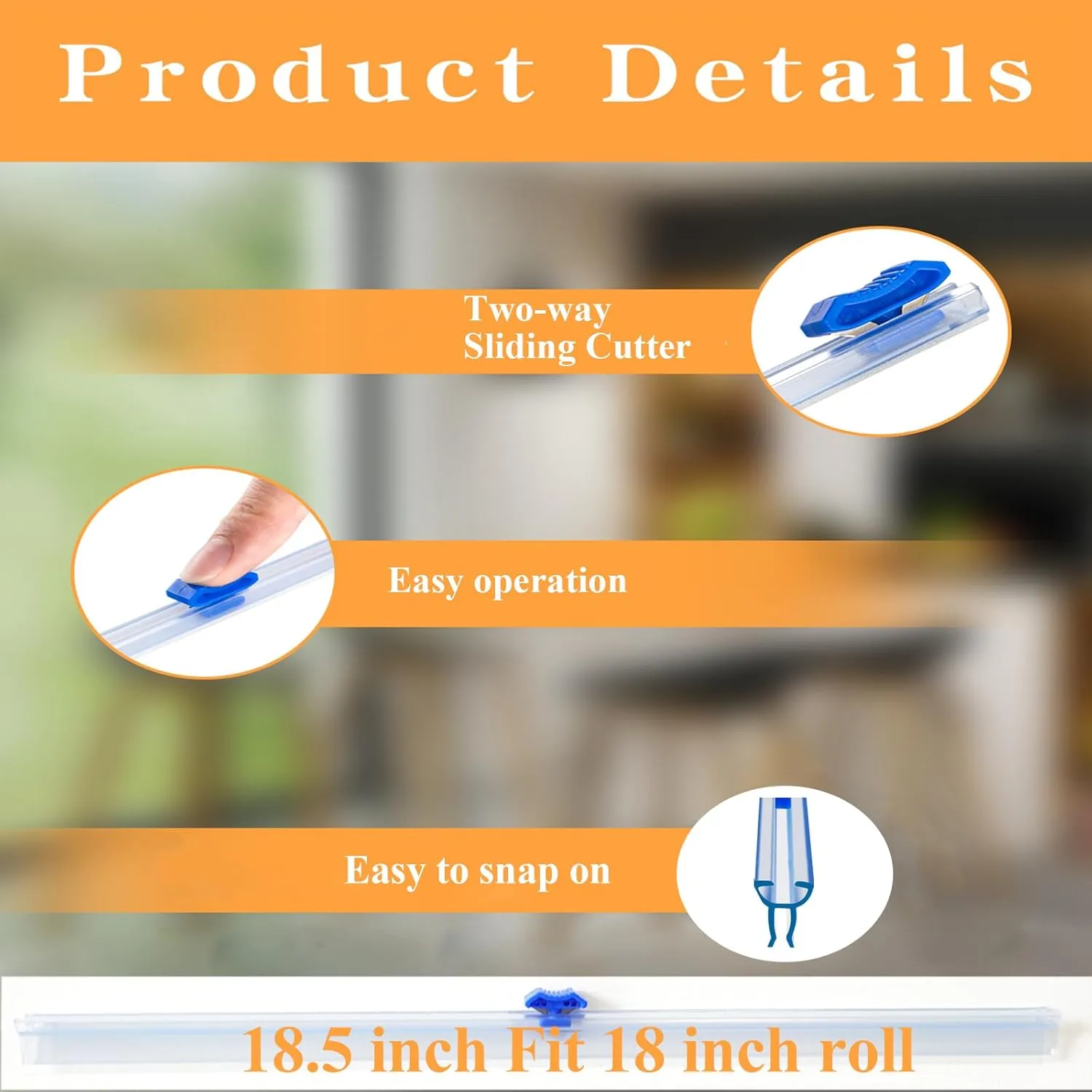 Plastic Wrap Cutter Slide Cutter - Reusable Snap-on Sliding Cutter Fit 18 inch Plastic Wrap Foil Wax Paper Parchment Paper Barbecue Paper Baking Paper Roll, Two Way Wrap Slide Cutter 4 pcs