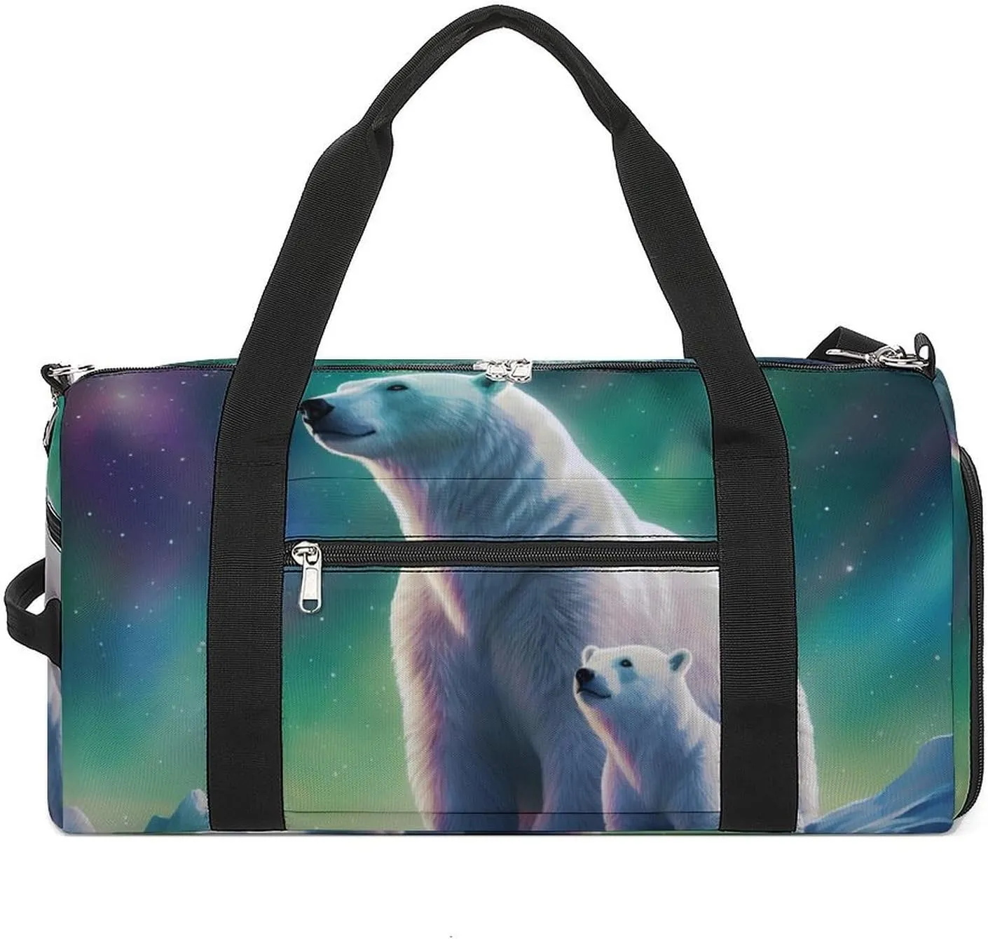 Polar Bear Northern Light Duffle Bag Waterproof Gym Tote Bags Travel Overnight Bags with Shoes Compartment