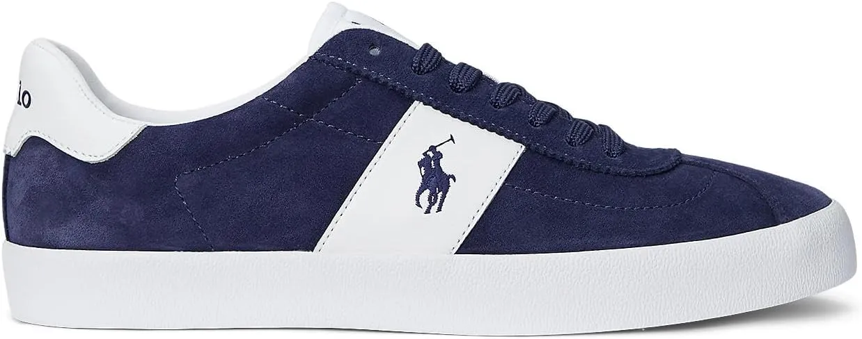 POLO RALPH LAUREN, Men, Court Vulc Leather-Suede Sneaker, Navy, 10, Medium