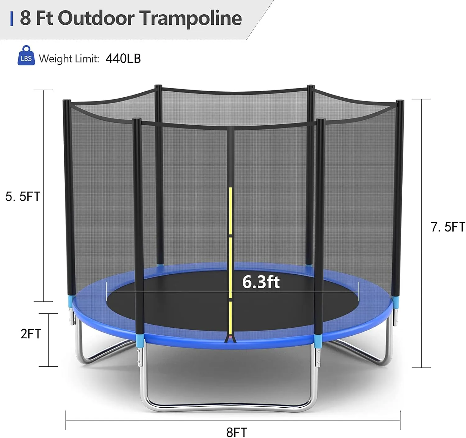 Pro Trampoline with Safety Enclosure, 8Ft 10Ft 12Ft 14Ft 15Ft 16Ft Heavy Duty Jumping Mat and Spring Cover Padding for Kids and Adults