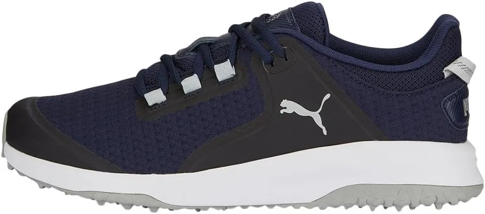 PUMA Men's Fusion Grip Extra Wide Golf Shoe, Navy Silver-Quiet Shade, 10.5