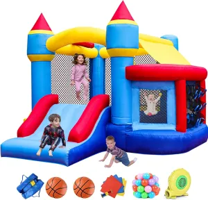RETRO JUMP Inflatable Bounce House, Bouncy House for Kids Outdoor, Inflatable Kids Bounce House with Jumping Ball Pit & Basketball Hoop, Ocean Balls, Blower, Patch Kits, Stakes, Carrying Bag