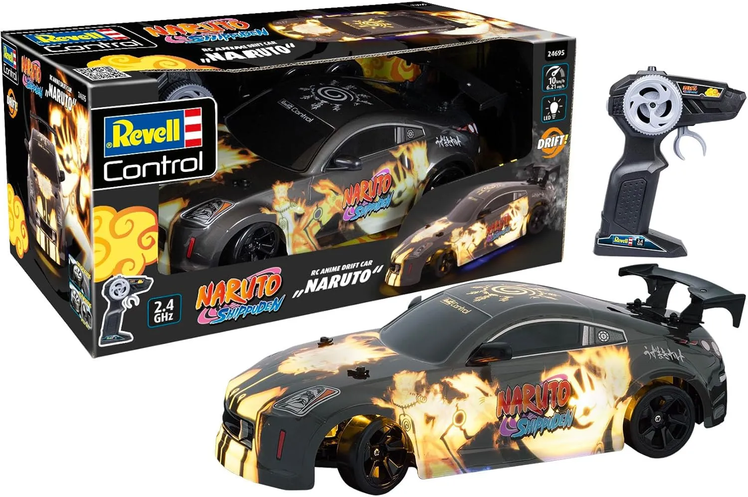 Revell RC I Naruto Itasha Drift Car I 4 Wheel Drive and Drift Tires I Thermoformed Body Rugged I Stylish LED Floor Lighting I Two Sets of Tires for Drift and Racing