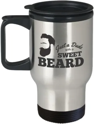 Robyn-Michele Design Co. Funny Beard Travel Mug, Beard Coffee Mug, Beard Humor, Gift for Him, Dude with Beard Travel Coffee Mug, Gift for Bearded Guys, Gift for Husband, Gift