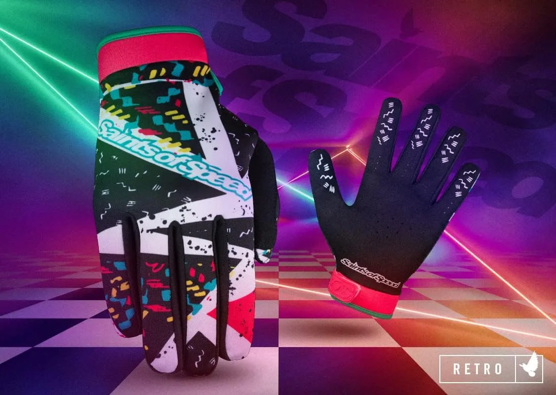 Saints of Speed Dirt Bike Gloves Retro Motocross, Mountain Bike, Motorcycle, BMX, Jetski, Sim, Karting, Airsoft, Paintball, Driving, & Racing Bike Gloves   Phone & Touch Screen Capable (X-Large)