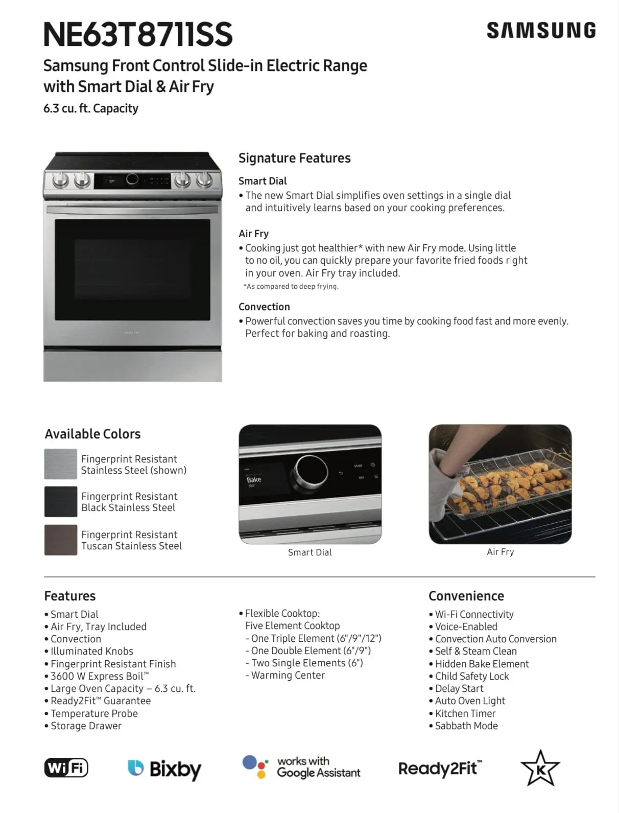 Samsung 30" Stainless Steel Slide In Electric Range NE63T8711SS/AC