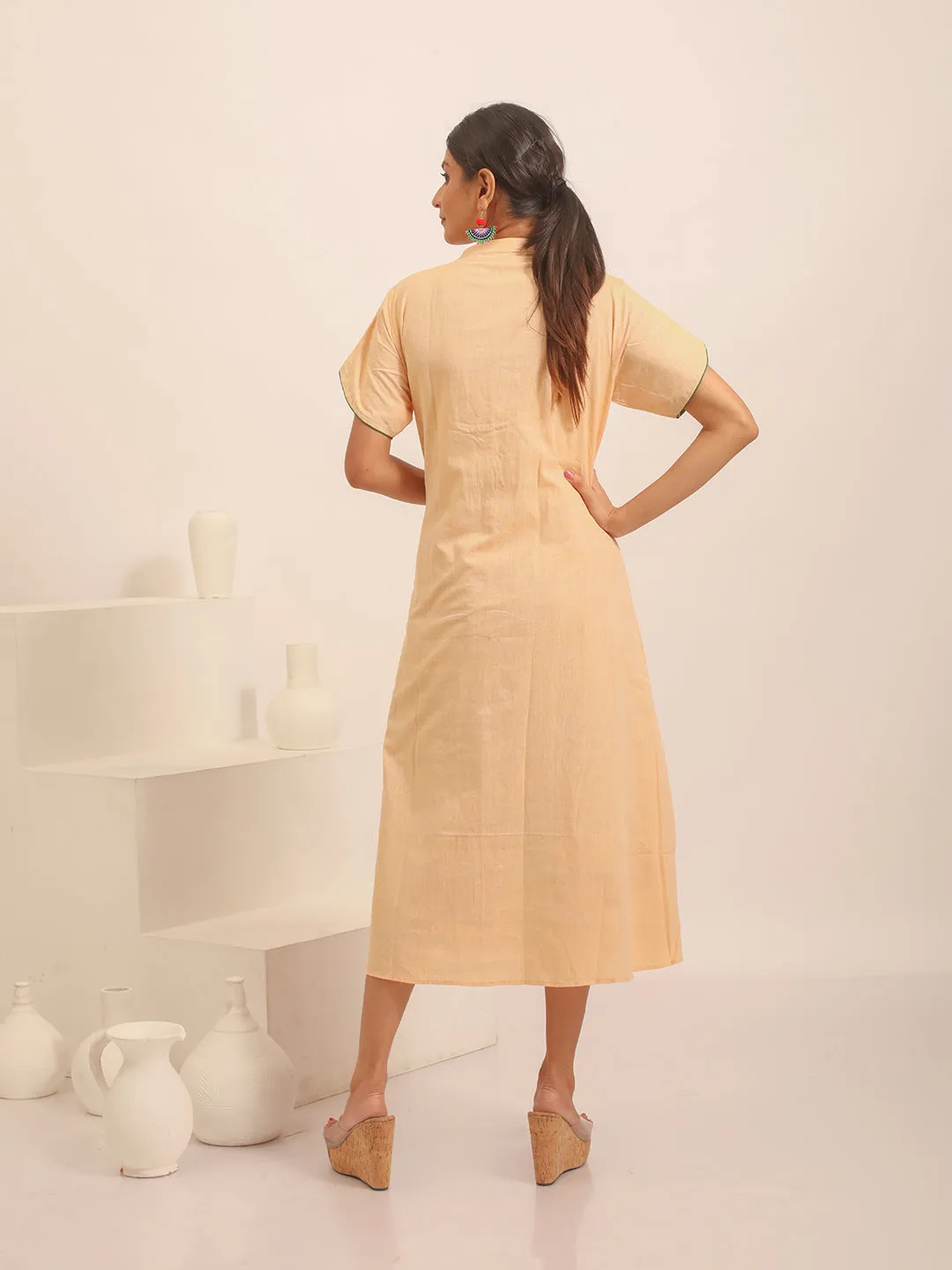 Sandal Embroidery Colour Value-packed Button-Down Hand Floral Dress Trusted by customers with