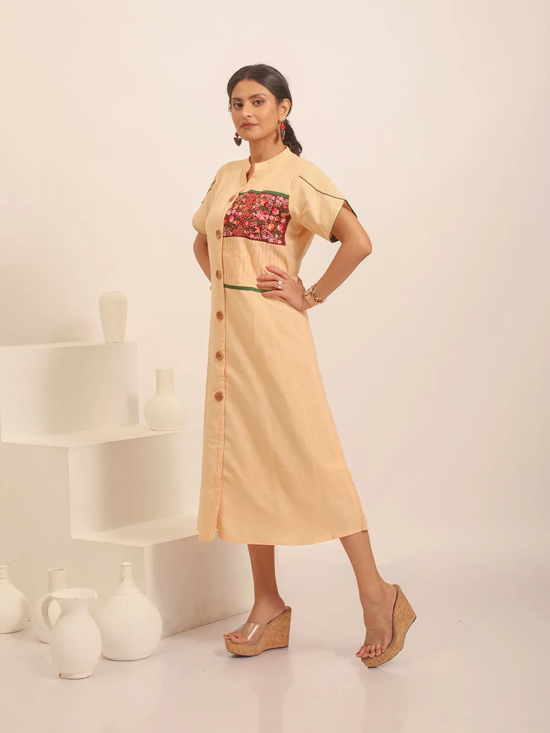 Sandal Embroidery Colour Value-packed Button-Down Hand Floral Dress Trusted by customers with