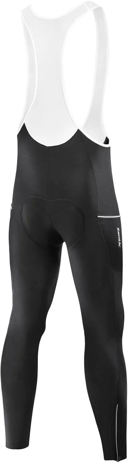 Santic Men's Winter Fleece Pro Cycling Bib Pants 4D Padded Thermal Cold Weather Bike Riding Pants with Pockets