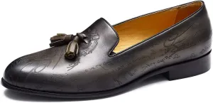 Santimon Mens Loafers Dress Casual Slip-On Tassel Loafer Fashion Wedding Tuxedo Moccasin Genuine Leather Formal Business Penny Loafers Comfortable Slipper Shoes for Men