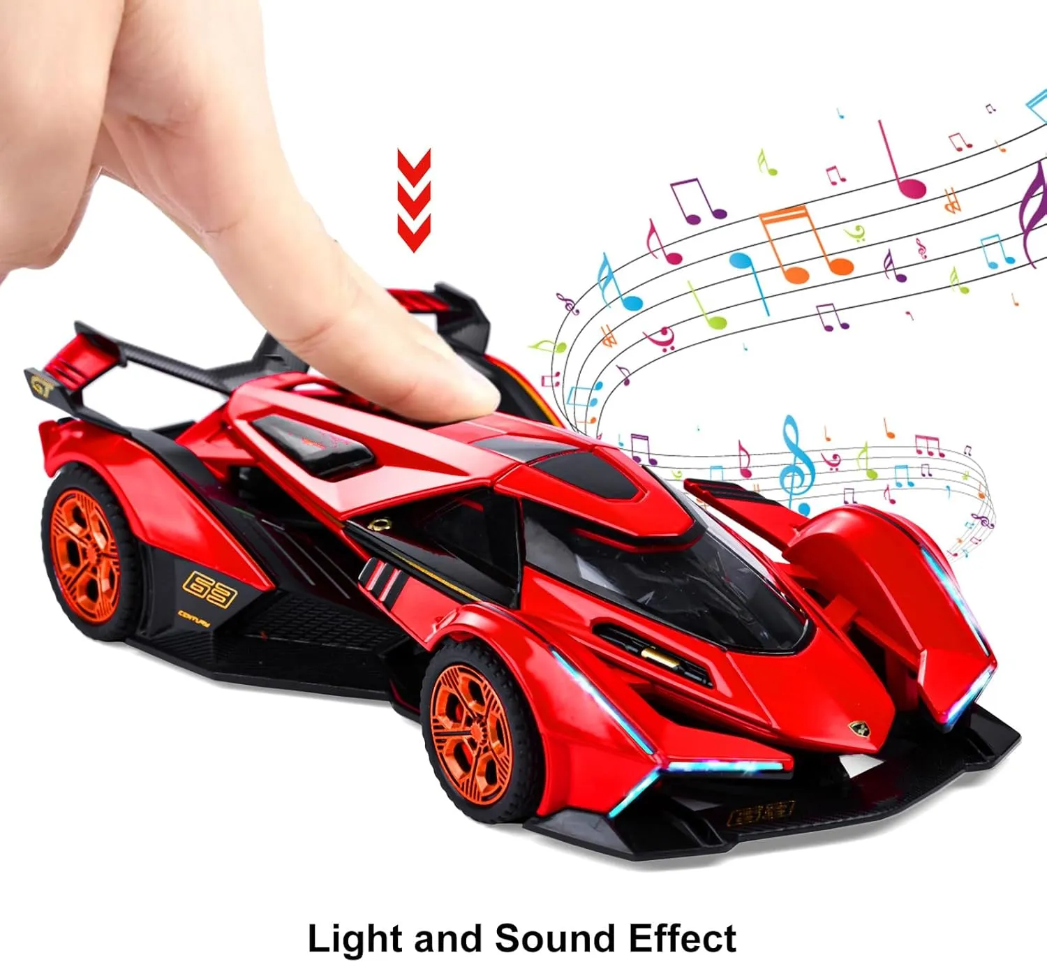 SASBSC Toy Cars Lambo V12 Race Car Toys with Light and Sound Diecast Metal Model Cars for 3  Year Old Boys Pull Back Car Gift Toys for Kids Ages 3-8(Red)