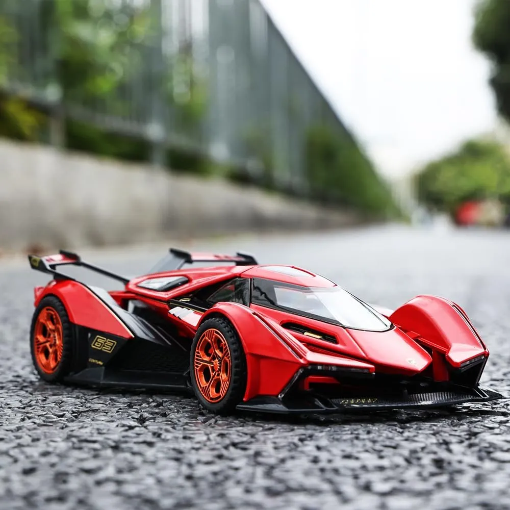 SASBSC Toy Cars Lambo V12 Race Car Toys with Light and Sound Diecast Metal Model Cars for 3  Year Old Boys Pull Back Car Gift Toys for Kids Ages 3-8(Red)