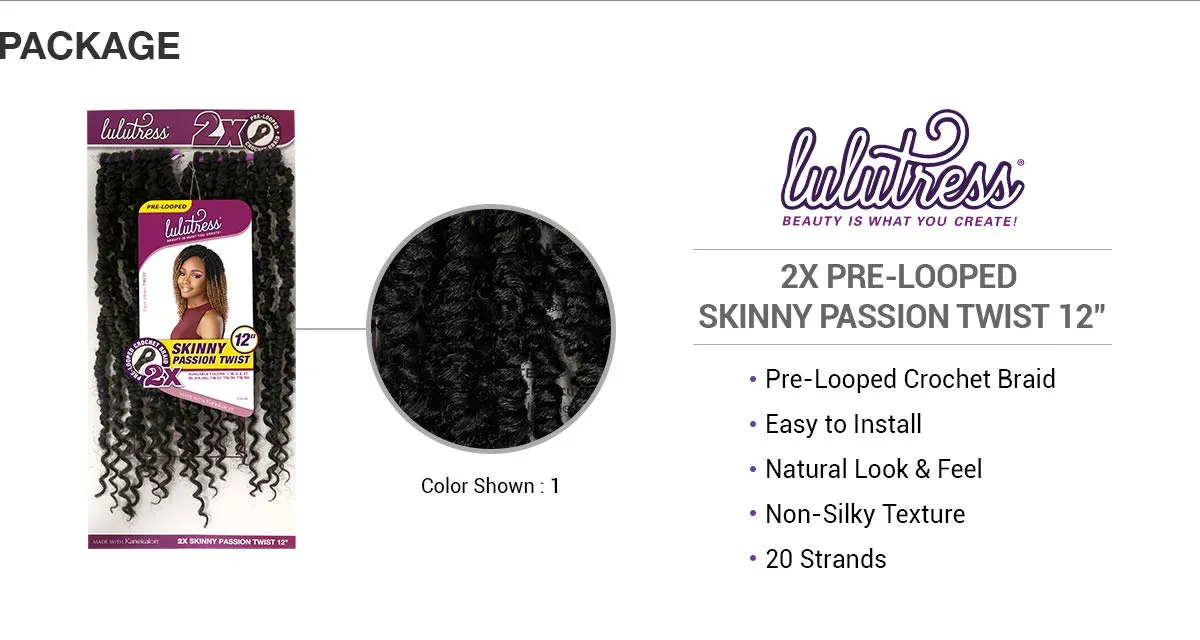 Sensationnel Crochet Braids Lulutress 2X Pre-Looped Skinny Passion Twist 12" (3-PACK, T1B/27)