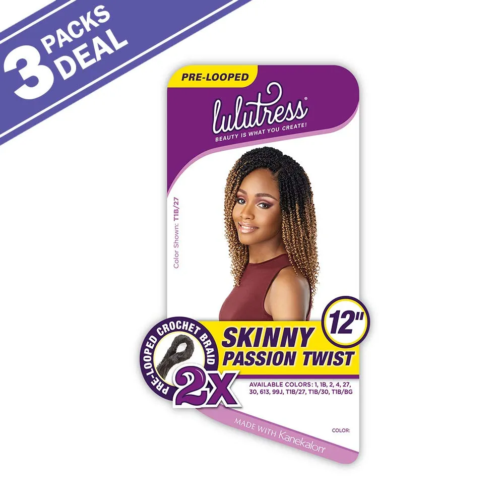 Sensationnel Crochet Braids Lulutress 2X Pre-Looped Skinny Passion Twist 12" (3-PACK, T1B/27)