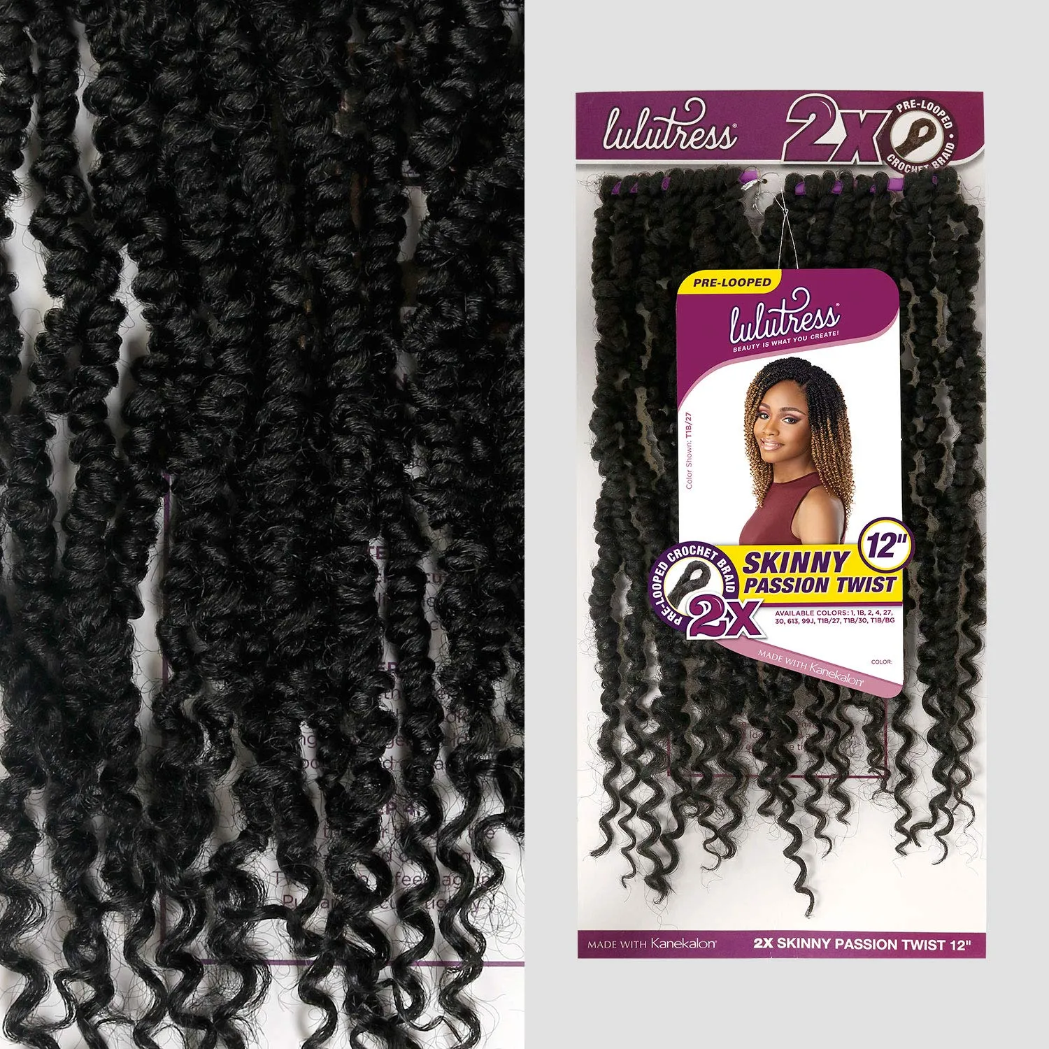 Sensationnel Crochet Braids Lulutress 2X Pre-Looped Skinny Passion Twist 12" (3-PACK, T1B/27)