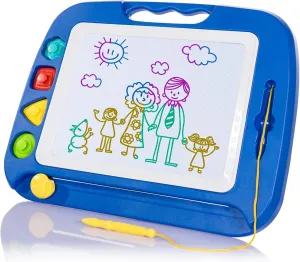 SGILE Large Magnetic Drawing Board - 4 Colors 16×13in Writing Painting Doodle Pad with 4 Stamps for Toddlers, Learning Educational Toy Etch Sketch Gift for 36  Month Kids Girls Boys, Blue