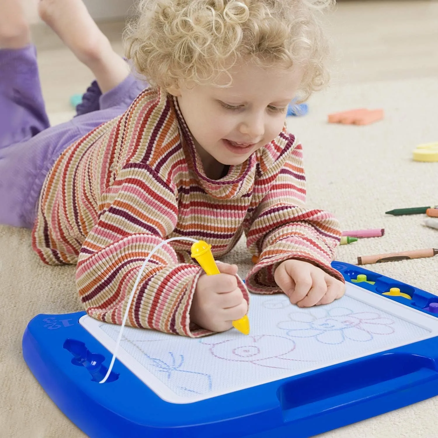 SGILE Large Magnetic Drawing Board - 4 Colors 16×13in Writing Painting Doodle Pad with 4 Stamps for Toddlers, Learning Educational Toy Etch Sketch Gift for 36  Month Kids Girls Boys, Blue