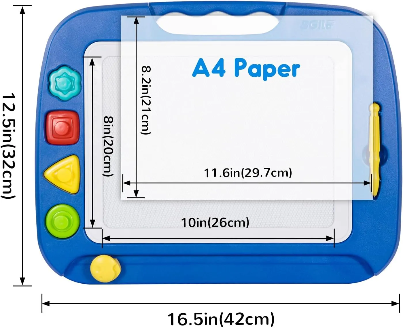 SGILE Large Magnetic Drawing Board - 4 Colors 16×13in Writing Painting Doodle Pad with 4 Stamps for Toddlers, Learning Educational Toy Etch Sketch Gift for 36  Month Kids Girls Boys, Blue